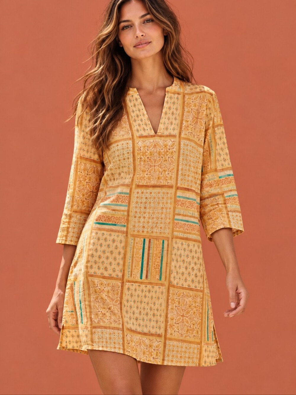 JULIA AMORY Mariah Tunic Swimsuit Cover Up Dress In Mango Patchwork Small - Picture 8 of 8